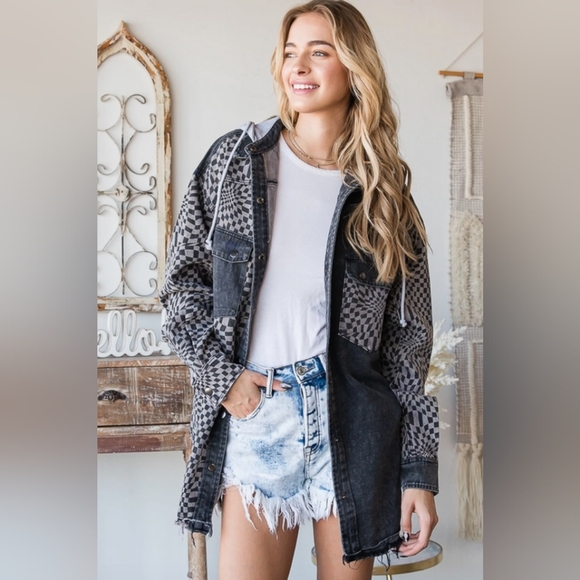 Oli & Hali Jackets & Blazers - Checkered Black and Gray Women's Jacket
